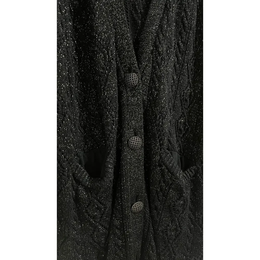 Whimsigoth Free People New Romantics Black Metallic Bang Bang Long Cardigan Sz M